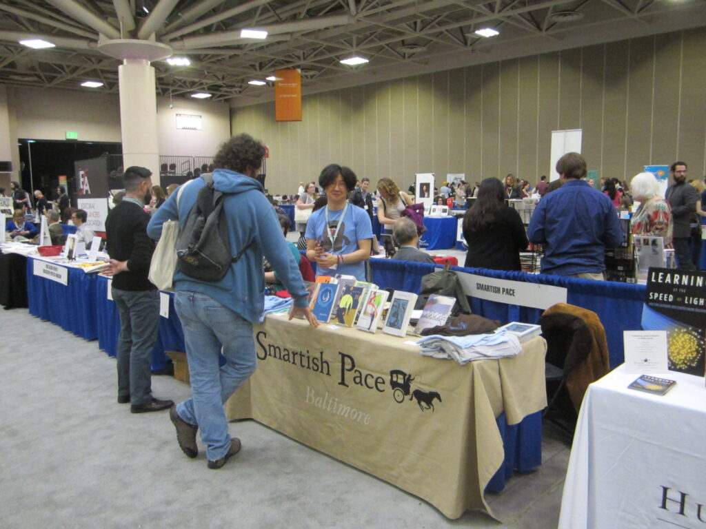 A group of event-goers on a book sale event